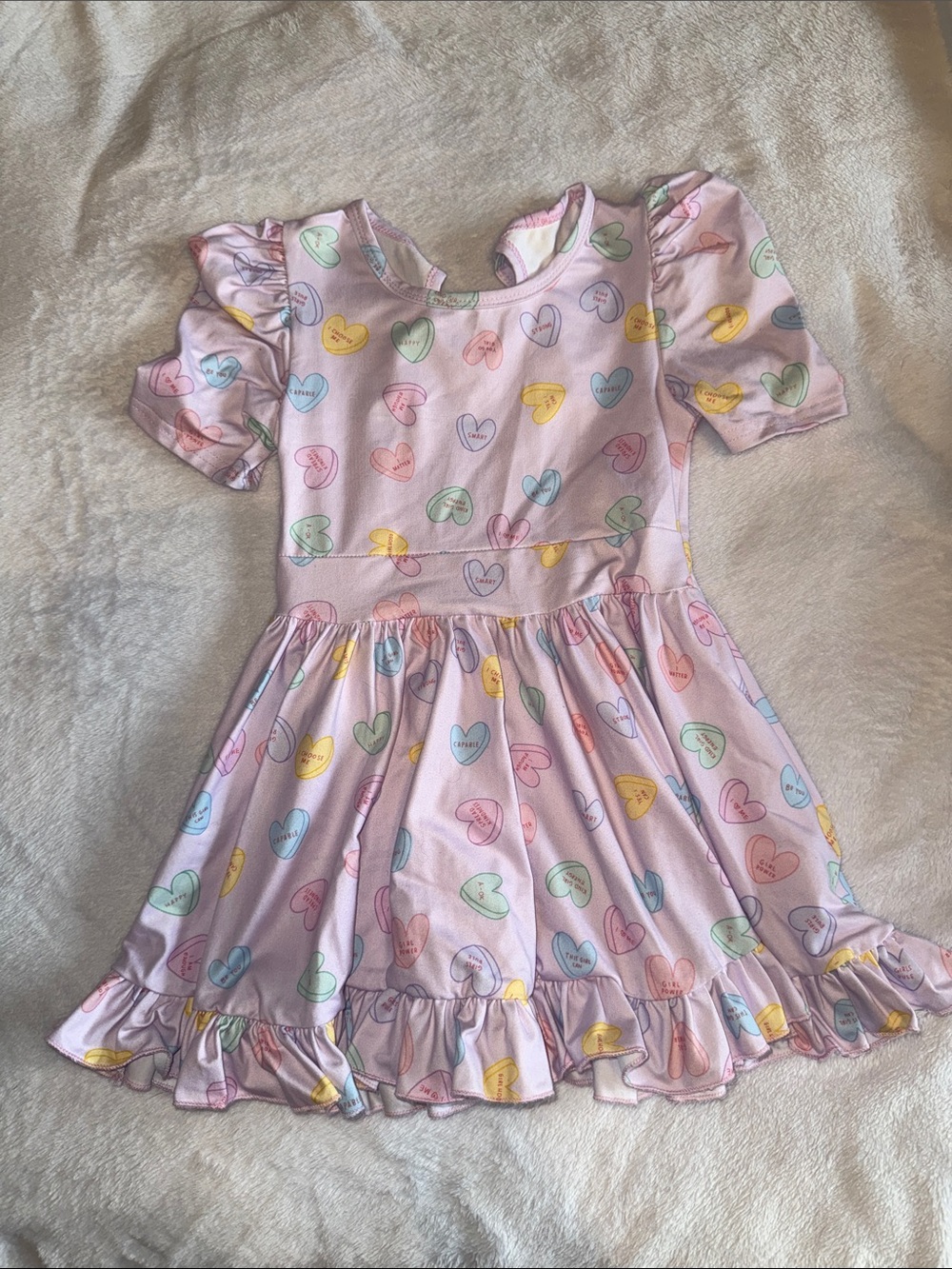 Girlhood Pink Heart Print Short Sleeve Dress Valentines